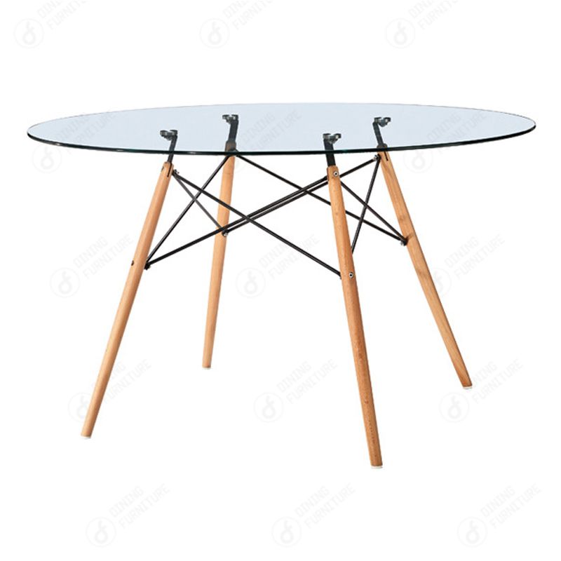 Glass Round Dining Table Triangular Legs Wooden DT-G01