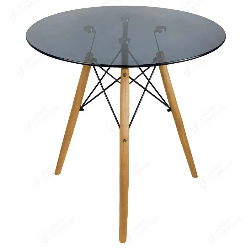 Glass Round Dining Table Triangular Legs Wooden DT-G01