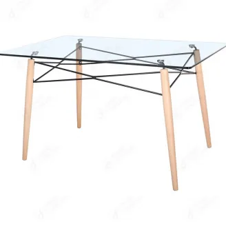 Glass Rectangular Dining Table Transparent Top Wooden Legs DT-G02