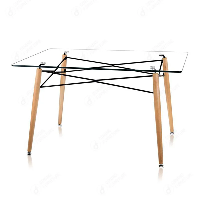 Glass Rectangular Dining Table Transparent Top Wooden Legs DT-G02