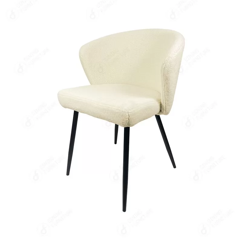Lambskin Dining Chair Curved Backrest Wooden Leg DC-R22