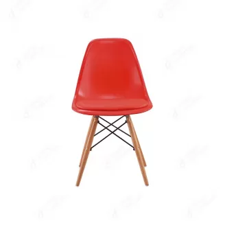 Red Plastic Dining Chair Wooden Leg Structure DC-P01C