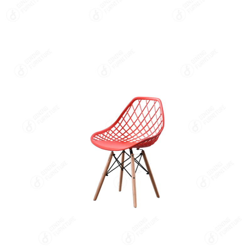 Plastic Chair with Hollow Back and Wooden Legs DC-P14