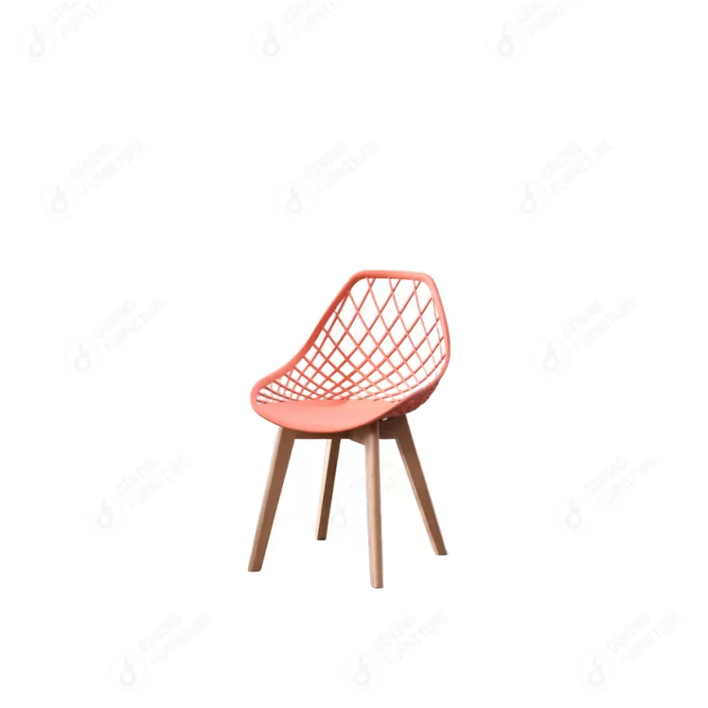 Plastic Chair with Hollow Back and Wooden Legs DC-P14