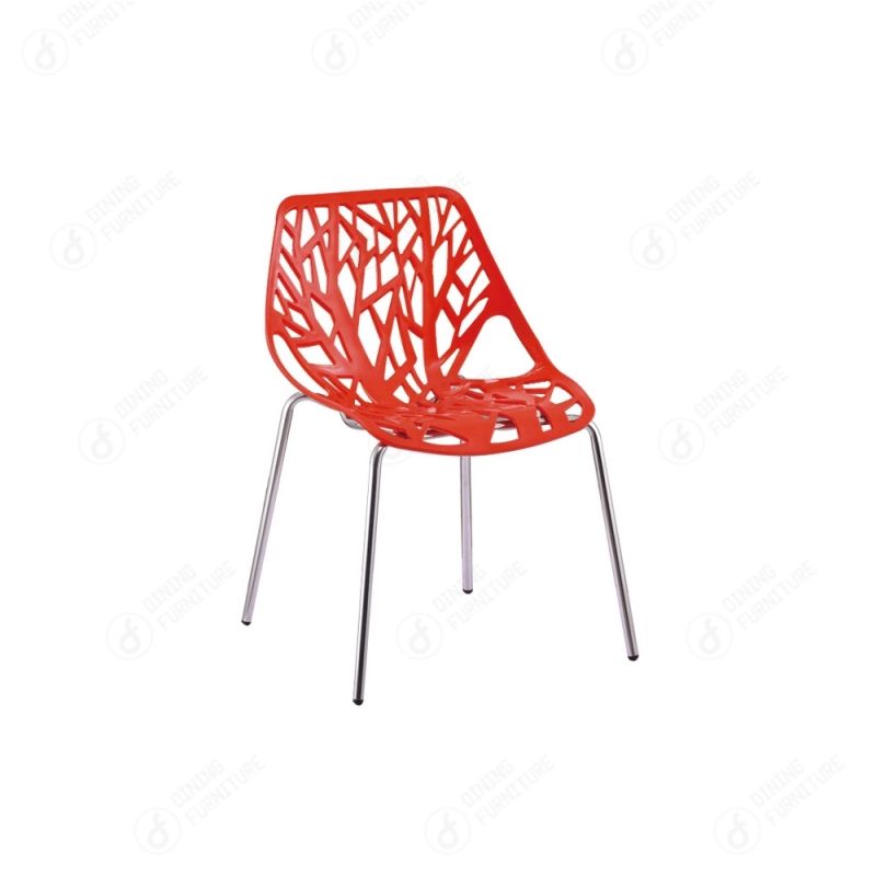 Plastic Chair with Hollow Branch Backrest and Iron Legs DC-P83