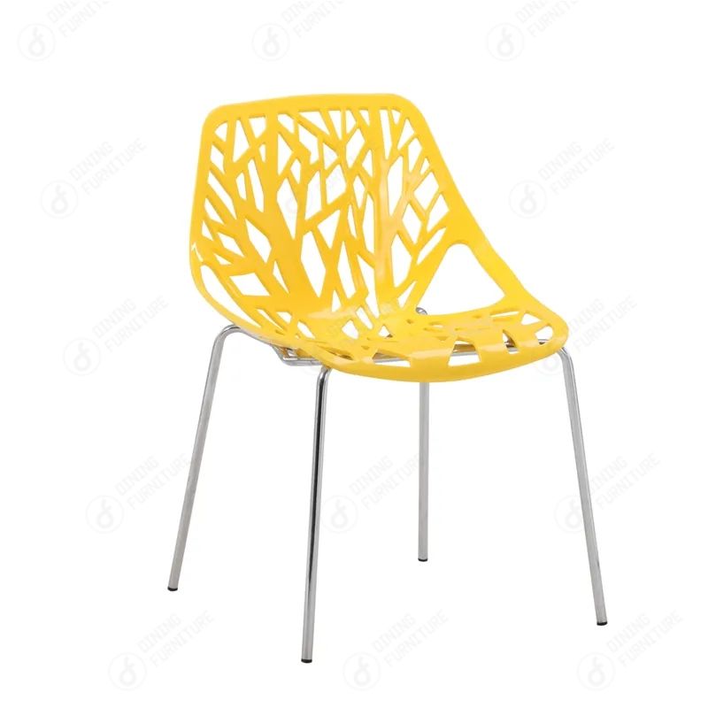 Plastic Chair with Hollow Branch Backrest and Iron Legs DC-P83