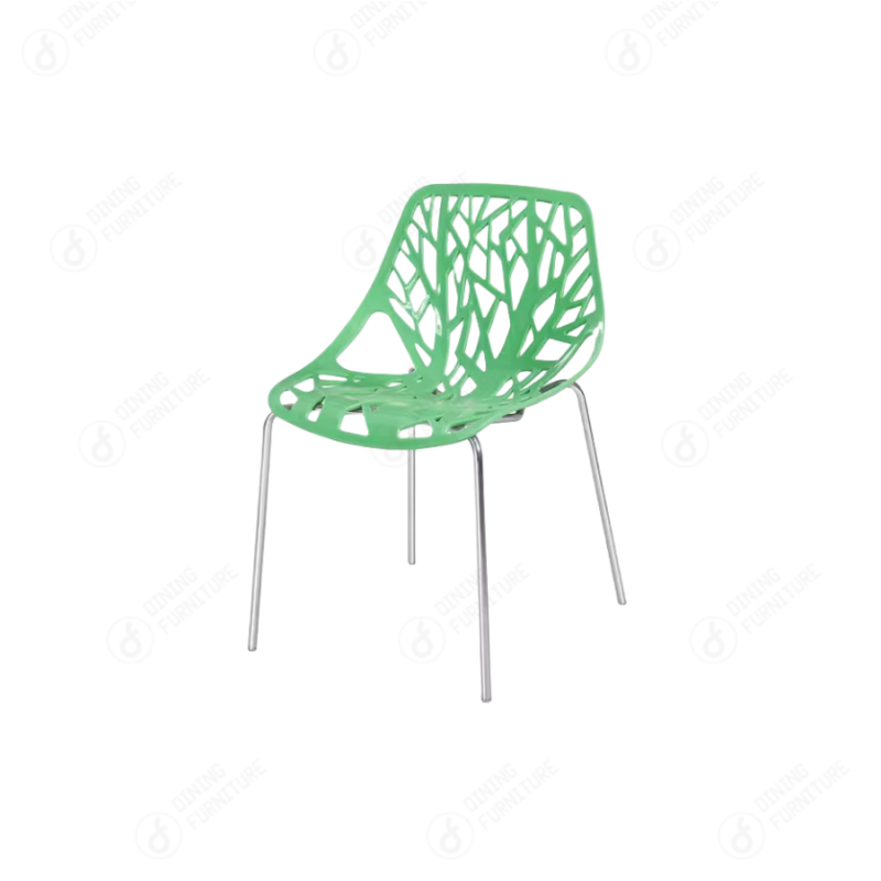 Plastic Chair with Hollow Branch Backrest and Iron Legs DC-P83