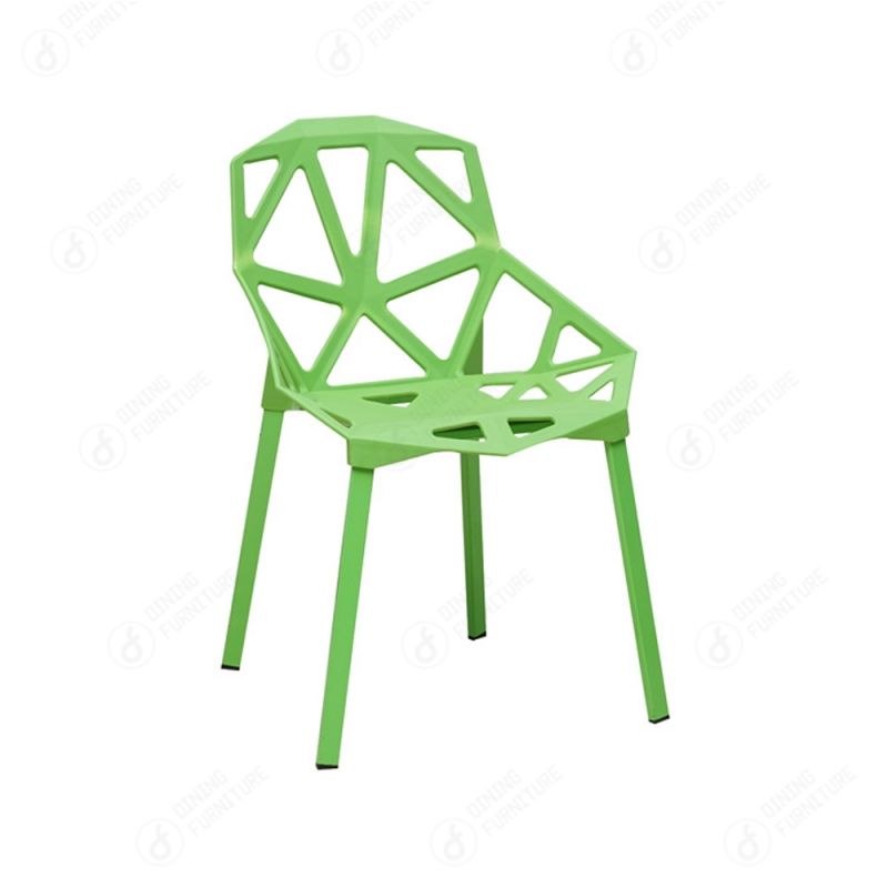 One-Piece Plastic Chair with Hollow Seat Surface and Iron Legs DC-P86