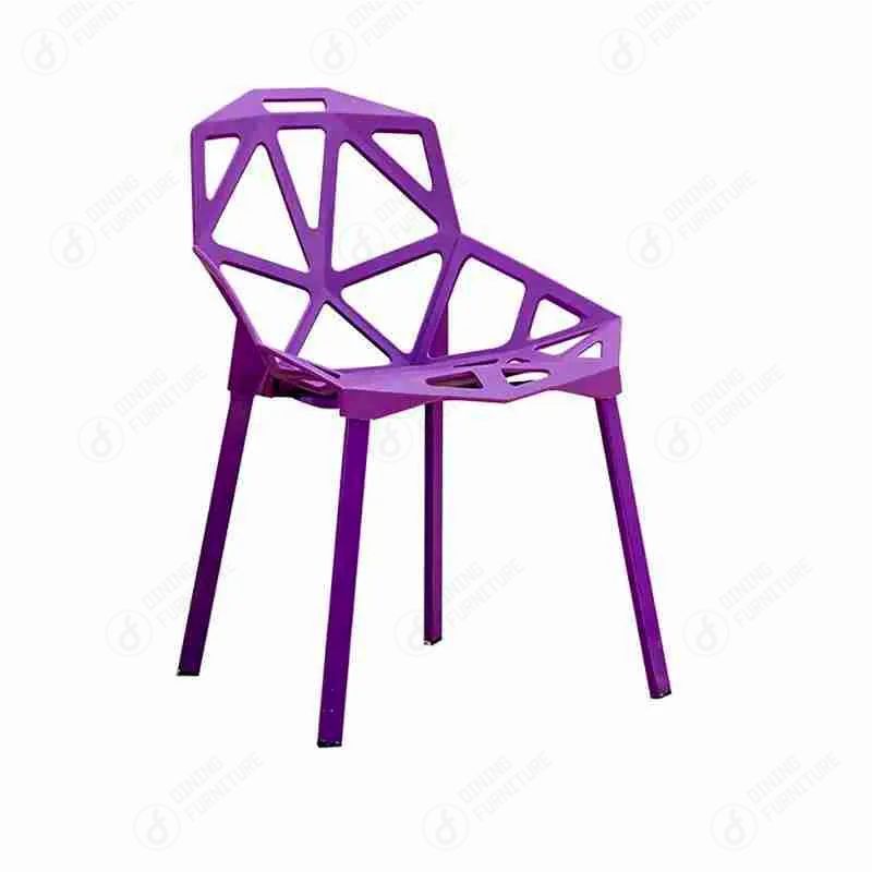 One-Piece Plastic Chair with Hollow Seat Surface and Iron Legs DC-P86