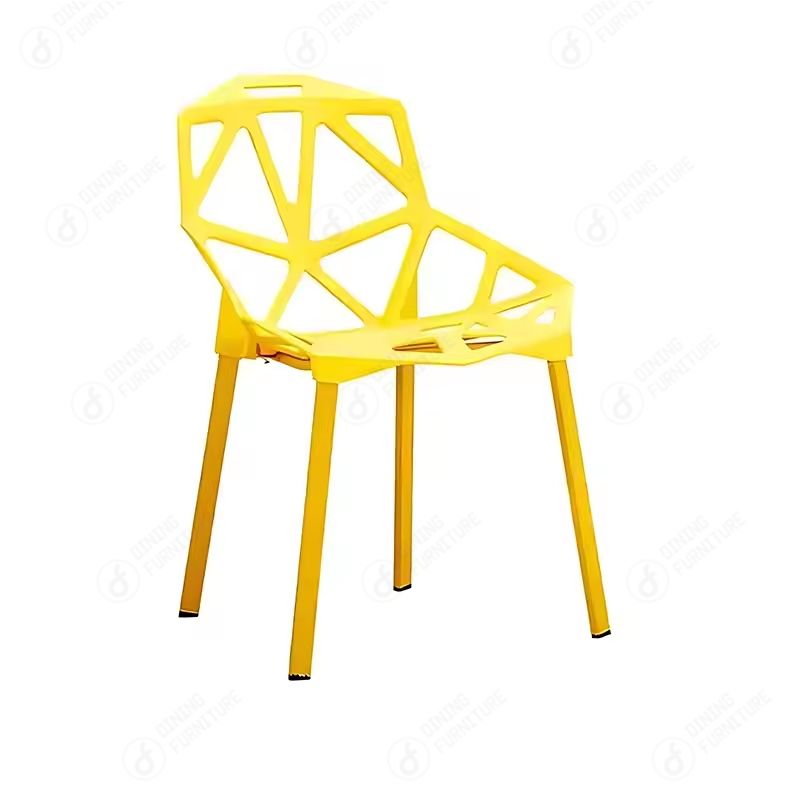 One-Piece Plastic Chair with Hollow Seat Surface and Iron Legs DC-P86