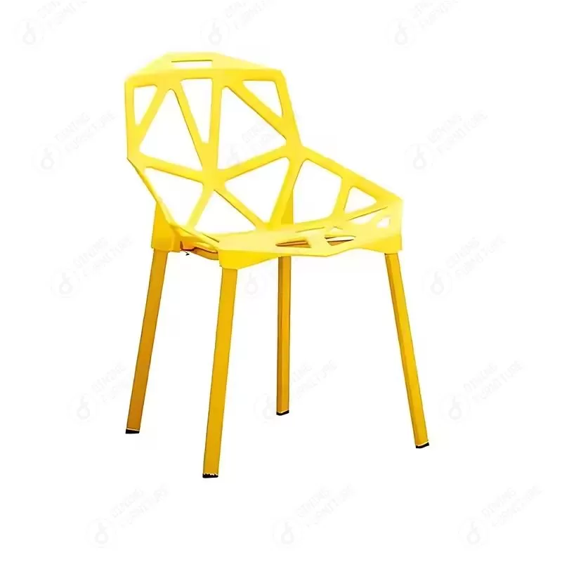 One-Piece Plastic Chair with Hollow Seat Surface and Iron Legs DC-P86