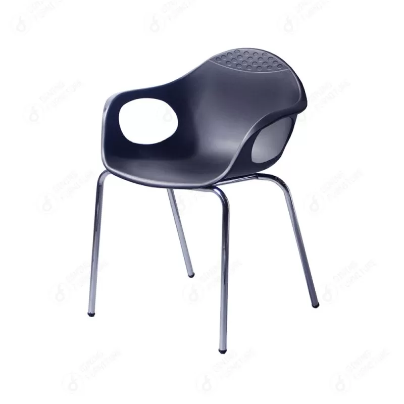 Plastic Iron Leg Chair with Hollow Armrests DC-P90