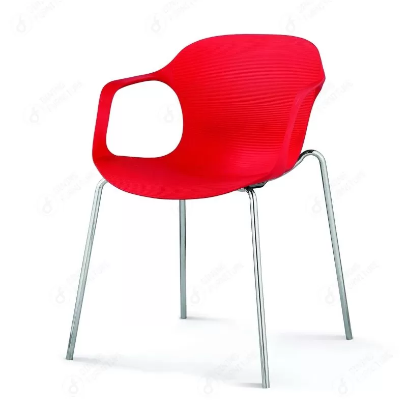 Plastic Iron Leg Chair with Hollow Armrests DC-P90