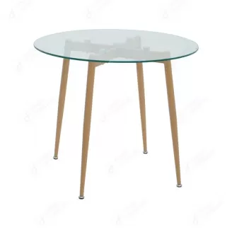 Round Glass Wooden Leg Coffee Table DT-G07