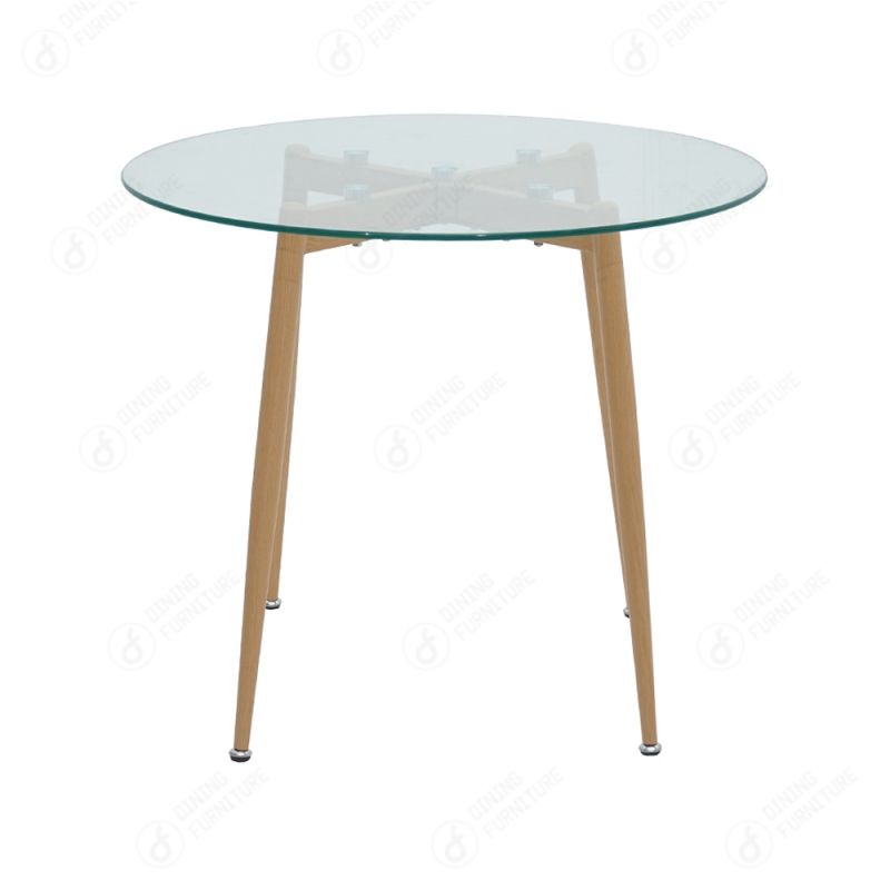 Round Glass Wooden Leg Coffee Table DT-G07