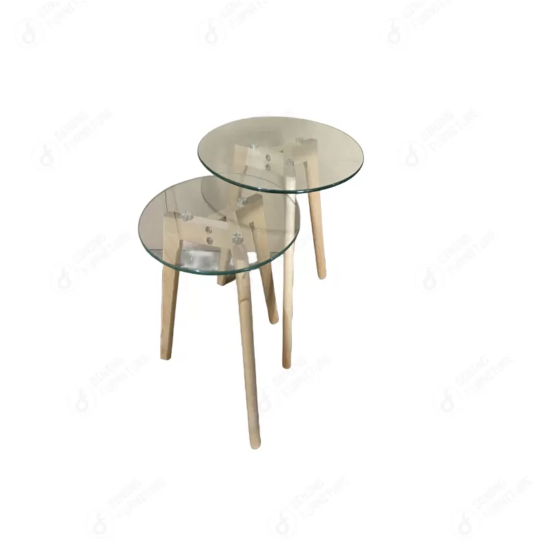 A Set of Tempered Glass Wood Leg Tea Table DT-G15