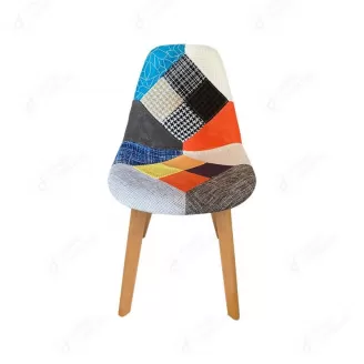 Patchwork Fabric Dining Chair with Wooden Legs DC-F01W