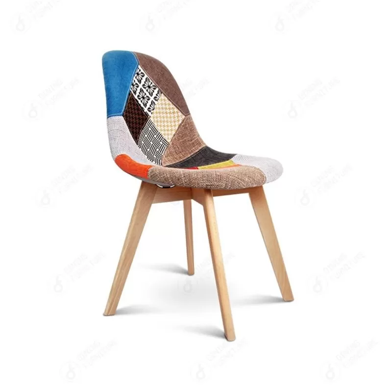 Patchwork Fabric Dining Chair with Wooden Legs DC-F01W