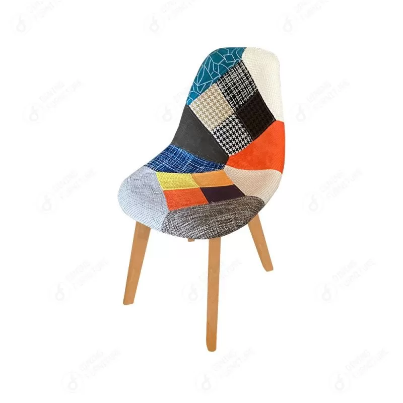 Patchwork Fabric Dining Chair with Wooden Legs DC-F01W