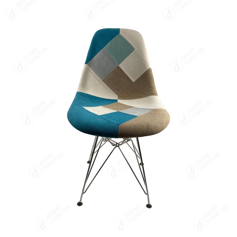 Patchwork Fabric Dining Chair with Wooden Legs DC-F01W