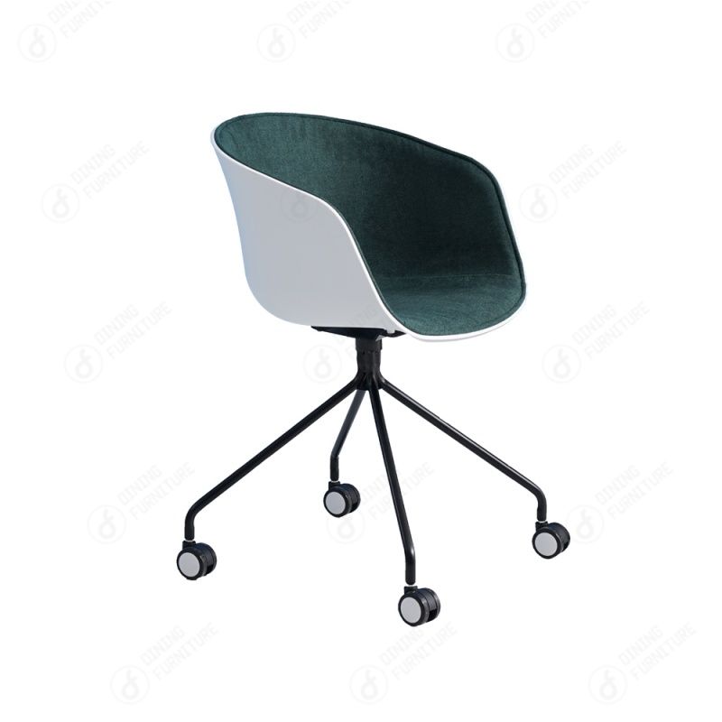 Fabric Bucket Dining Chair Swivel Wheel with Metal Legs DC-F07D