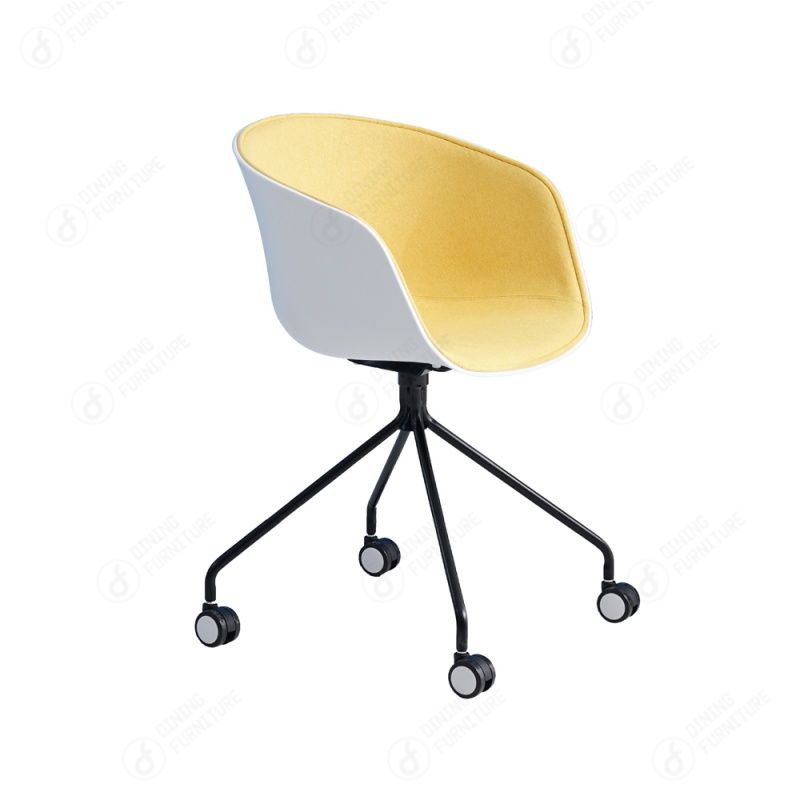 Fabric Bucket Dining Chair Swivel Wheel with Metal Legs DC-F07D