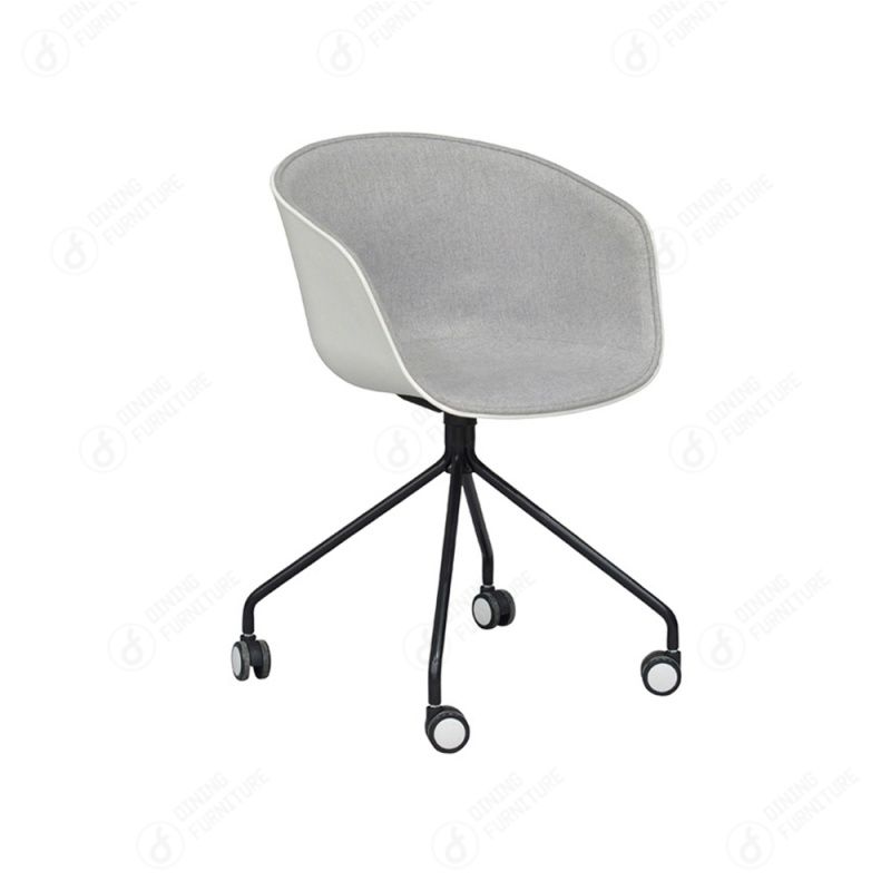 Fabric Bucket Dining Chair Swivel Wheel with Metal Legs DC-F07D