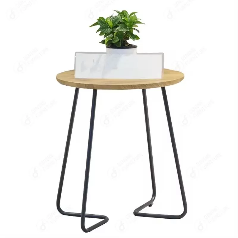 Wood Color MDF Corner Table with Iron Legs DT-M27