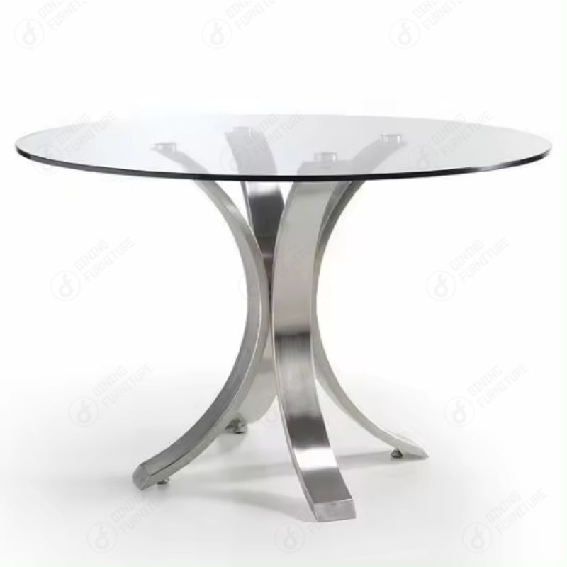 Round Glass Dining Table with Metal Base DT-G11