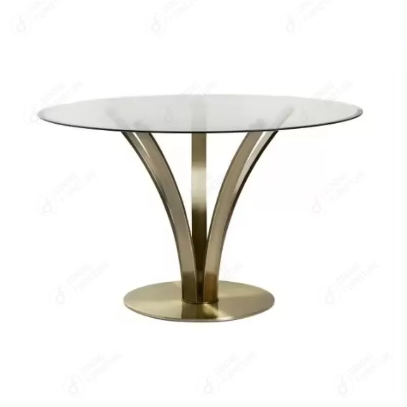 Round Glass Dining Table with Metal Base DT-G11