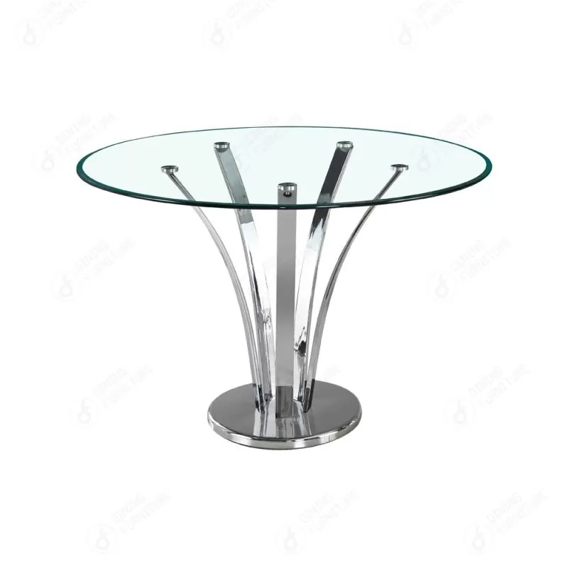 Round Glass Dining Table with Metal Base DT-G11