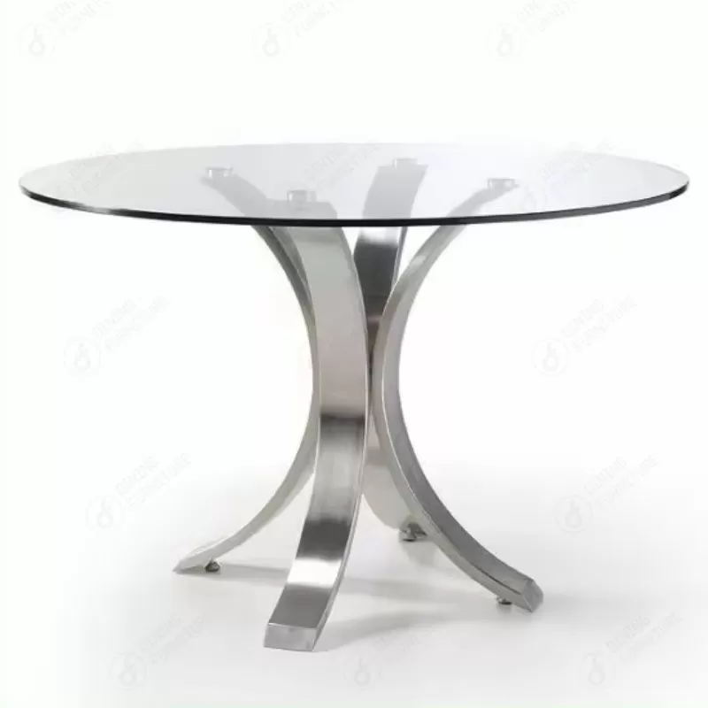 Round Glass Dining Table with Metal Base DT-G11