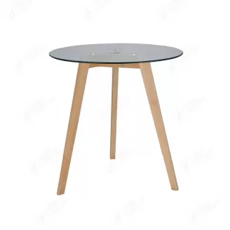 Round Glass Top with Wooden Legs Side Table DT-G06