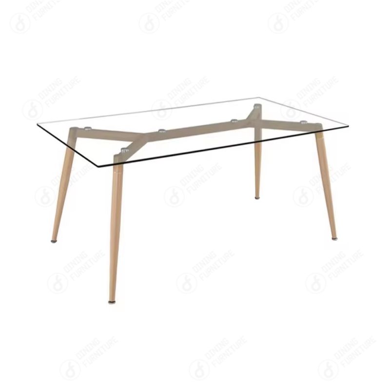 Rectangular Glass Dining Table with Wooden Legs DT-G10