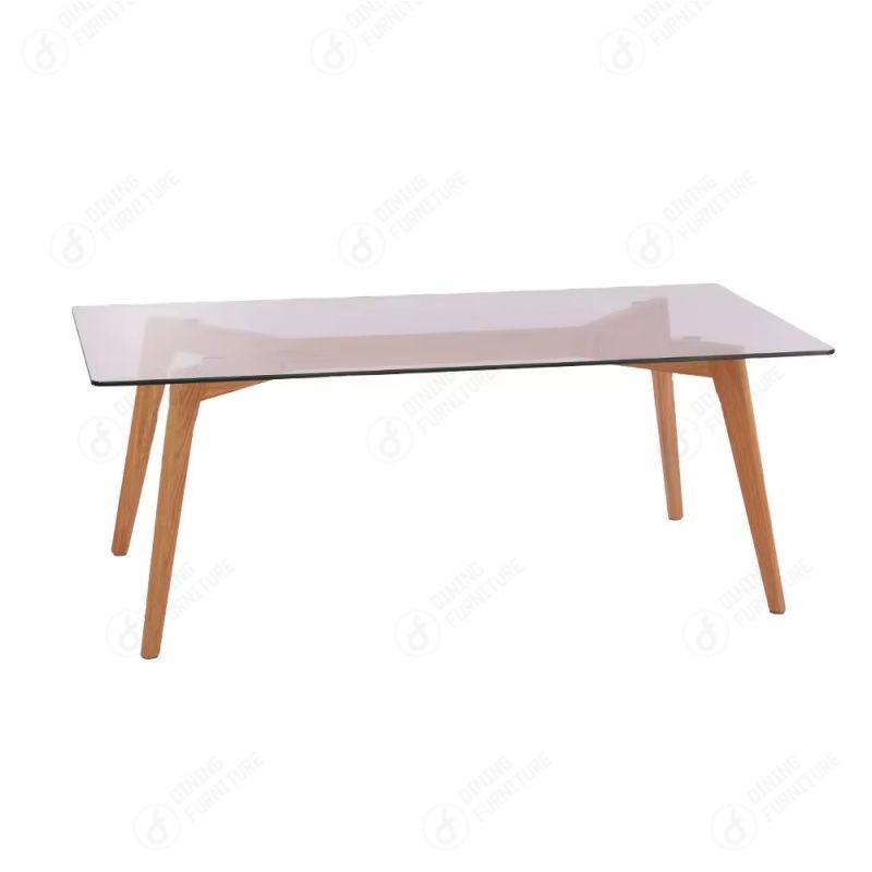 Rectangular Glass Dining Table with Wooden Legs DT-G10