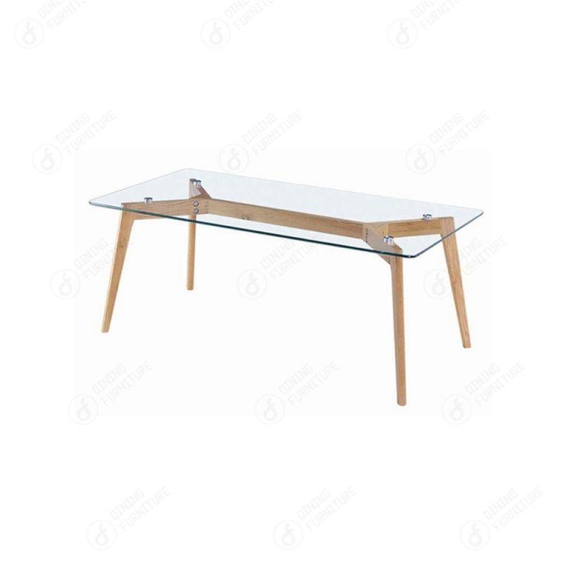 Rectangular Glass Dining Table with Wooden Legs DT-G10