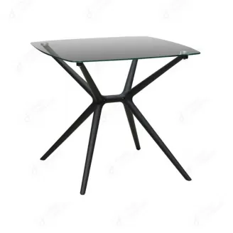 Square Iron Leg Glass Table DT-G09