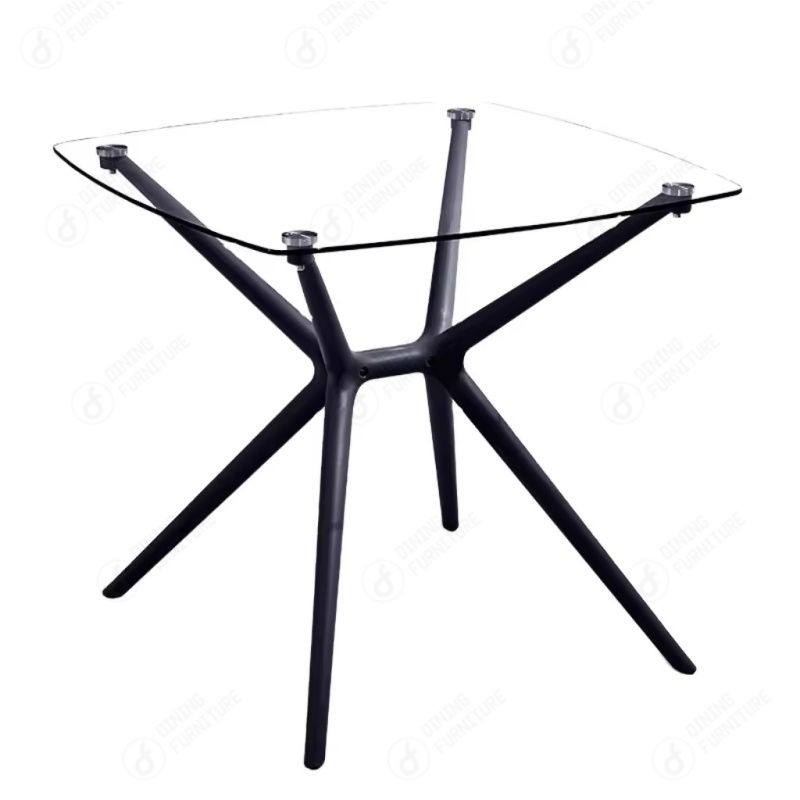 Square Iron Leg Glass Table DT-G09