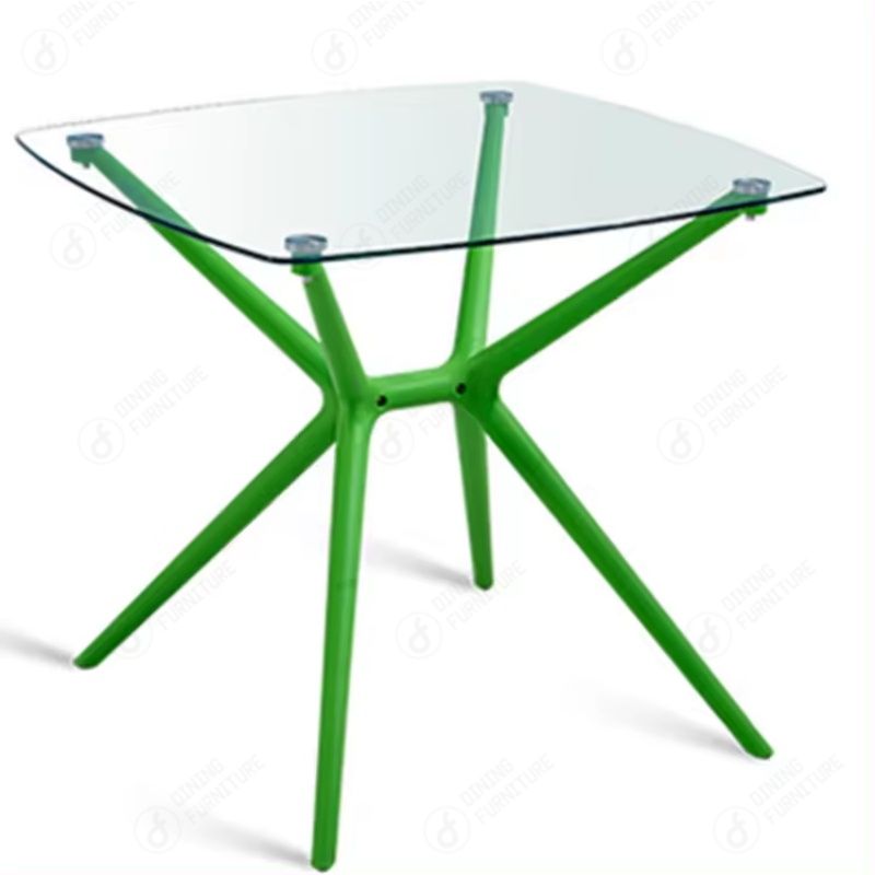 Square Iron Leg Glass Table DT-G09