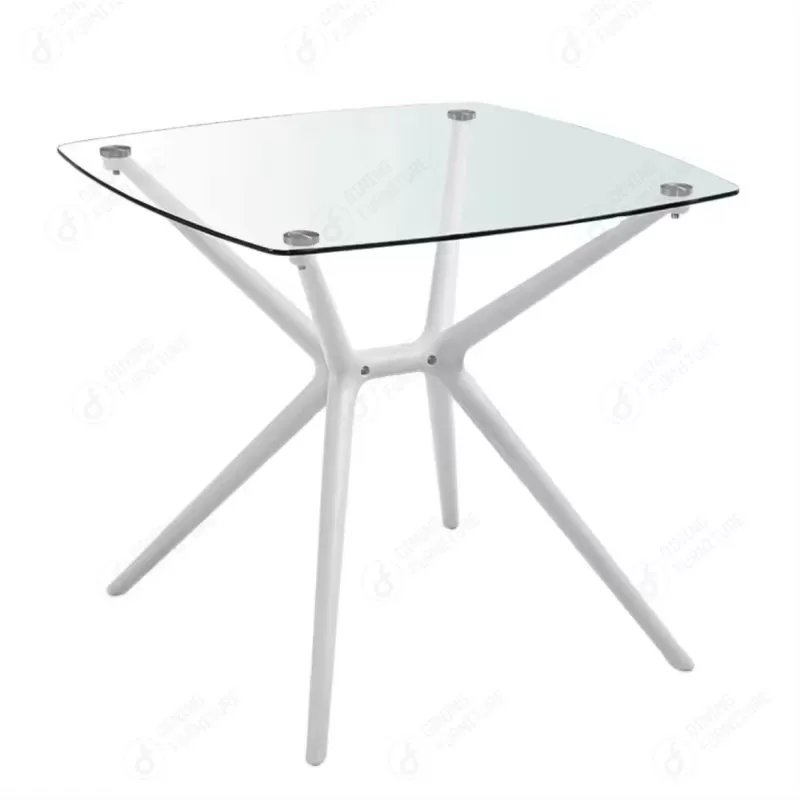 Square Iron Leg Glass Table DT-G09