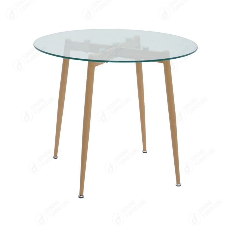 Round Glass Top with Wooden Legs Side Table DT-G06