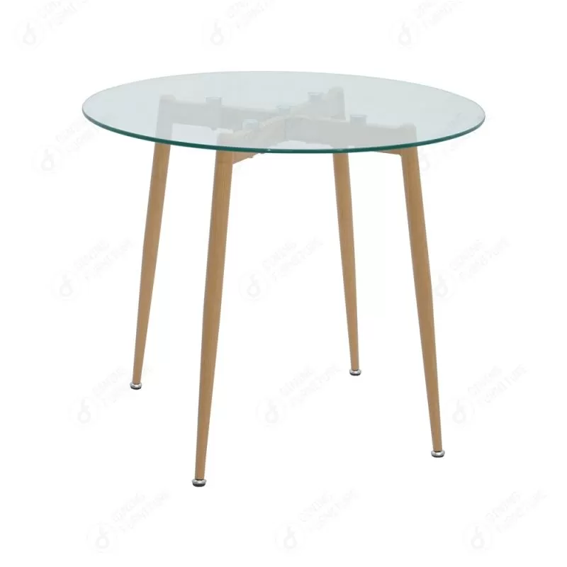 Round Glass Top with Wooden Legs Side Table DT-G06