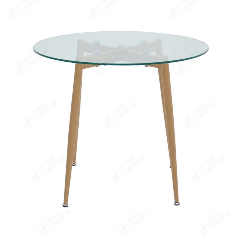 Round Glass Top with Wooden Legs Side Table DT-G06