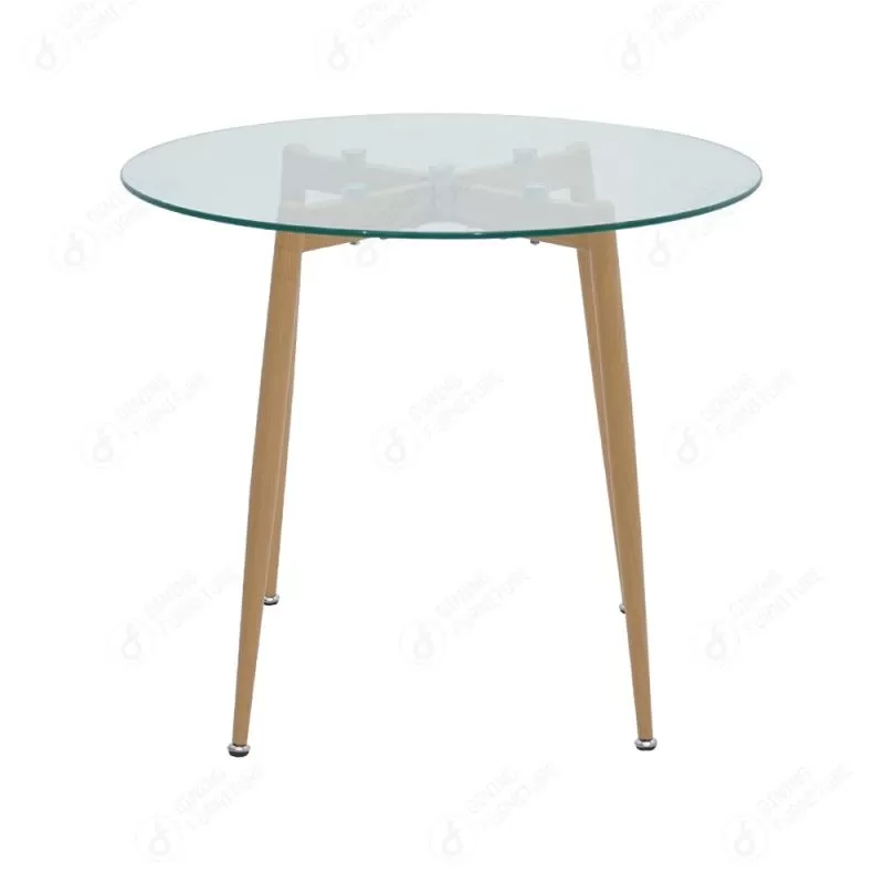 Round Glass Top with Wooden Legs Side Table DT-G06