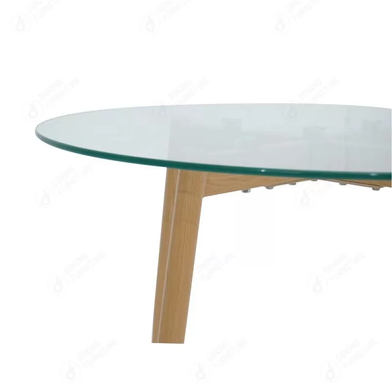 Round Glass Top with Wooden Legs Side Table DT-G06