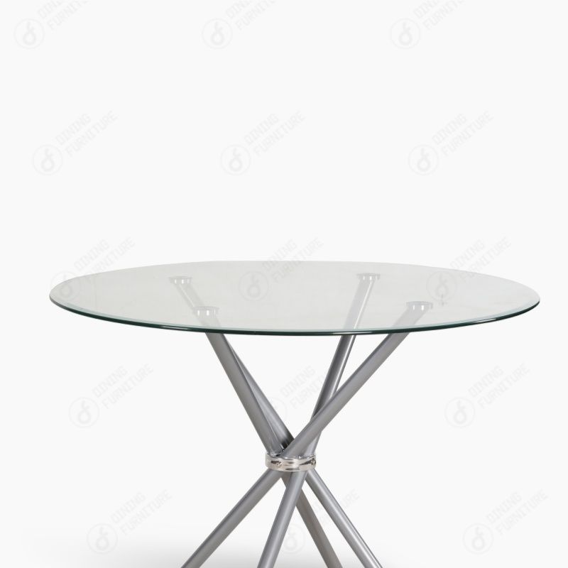 Glass Top with Wrought Iron Crossed Legs Table DT-G18