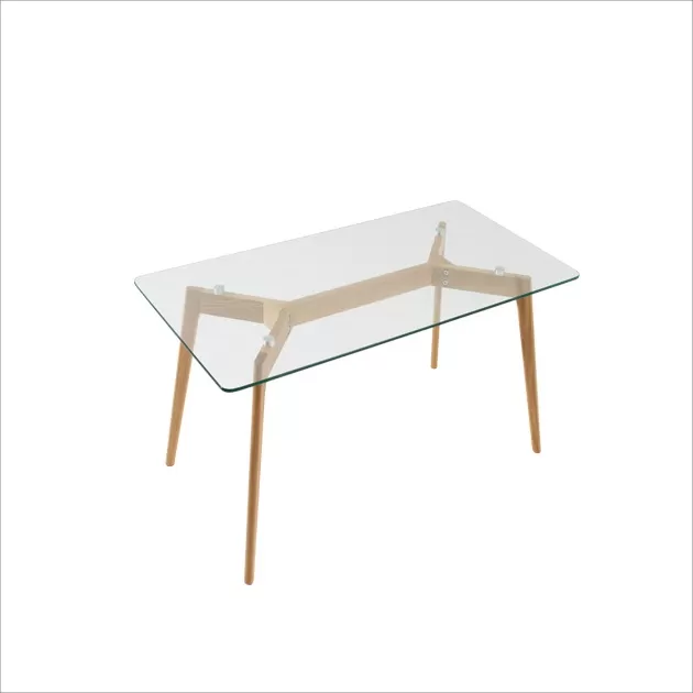 Wooden Legs and Glass Top Rectangular Coffee Table DT-G16