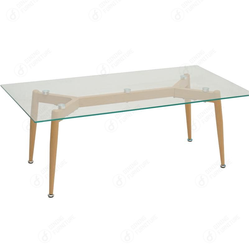 Wooden Legs and Glass Top Rectangular Coffee Table DT-G16