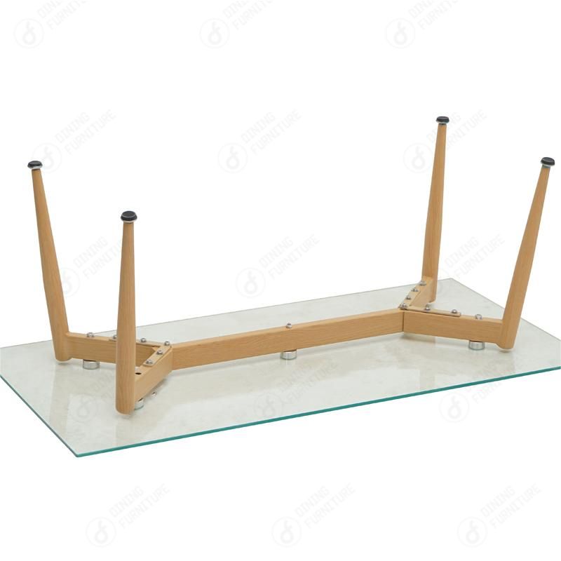 Wooden Legs and Glass Top Rectangular Coffee Table DT-G16