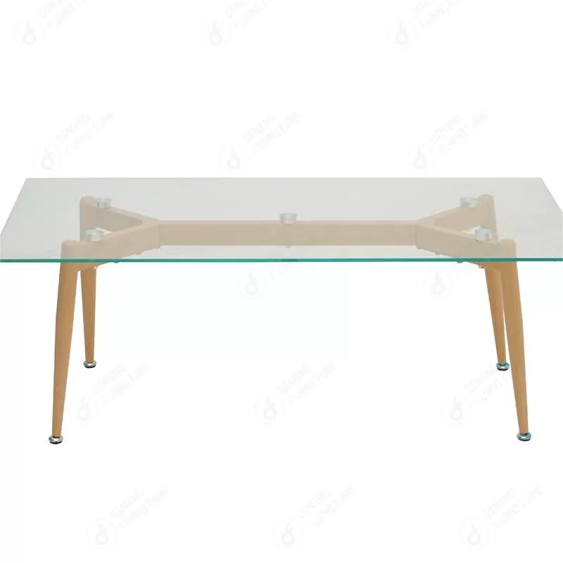 Wooden Legs and Glass Top Rectangular Coffee Table DT-G16